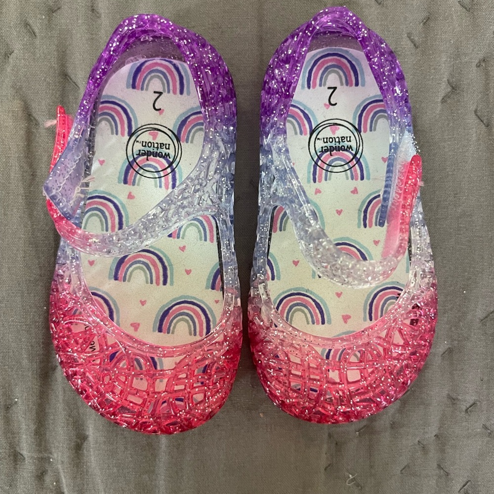 Wonder Nation size 2 toddler baby girl jelly sandals clear pink purple velcro - Picture 7 of 7